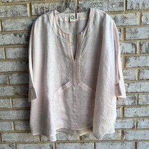 Akemi+Kim Martinique Embroidered 3/4 Sleeve Pocket Tunic Blouse Women's Size M/L